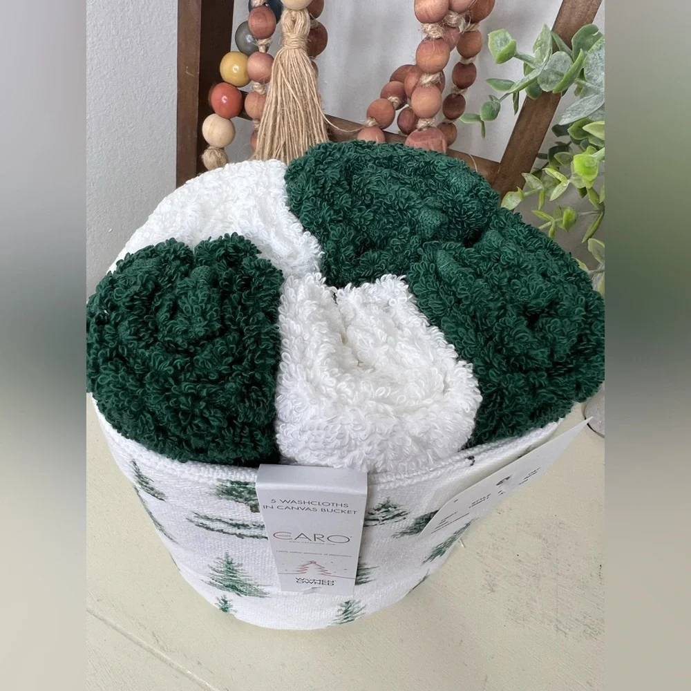 Brand New-Caro Home Set of 5 Washcloths in Canvas Bucket